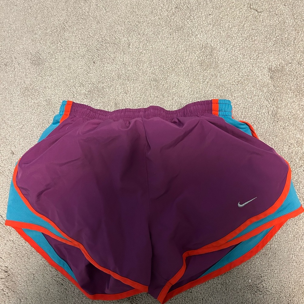 Nike Purple and Teal Athletic Shorts with Orange Accents